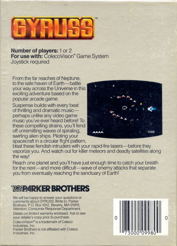 Gyruss box art for Colecovision